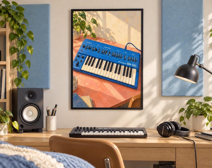 Roland SH-101 Wall Art Print, Colourful Synthesizer Poster, A3 Digital Download — presentación de la obra
