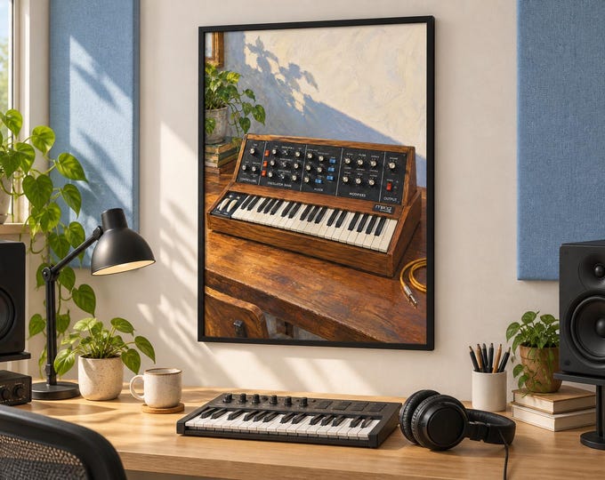 Moog Minimoog Model D Wall Art Print, Colourful Synthesizer Poster, A3 Digital Download — presentación de la obra