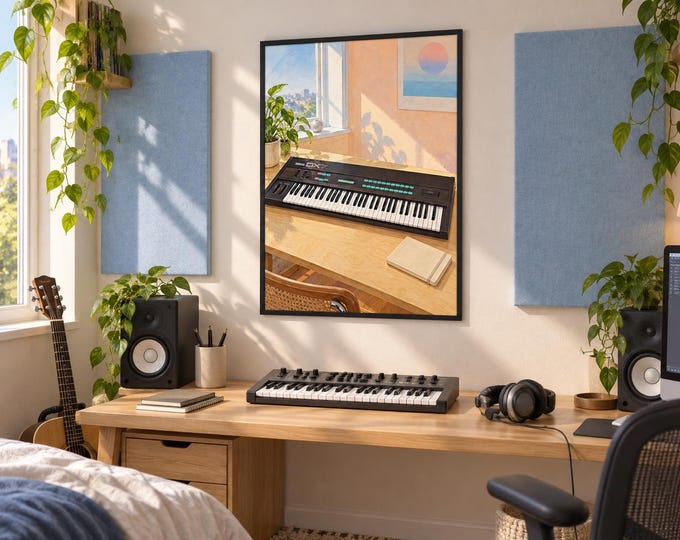 Yamaha DX7 Wall Art Print, Colourful Synthesizer Poster, A3 Digital Download — presentación de la obra