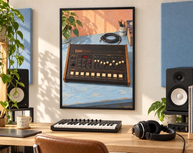 LinnDrum Wall Art Print, Colourful Drum Machine Poster, A3 Digital Download — presentación de la obra