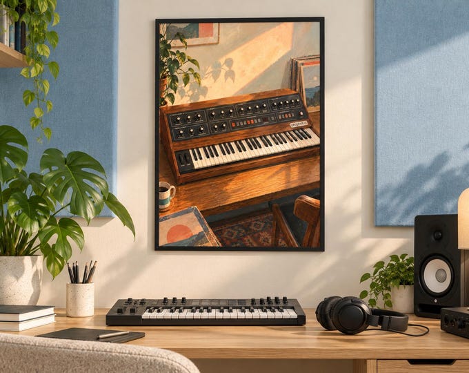 Sequential Prophet-5 Wall Art Print, Colourful Synthesizer Poster, A3 Digital Download — presentación de la obra