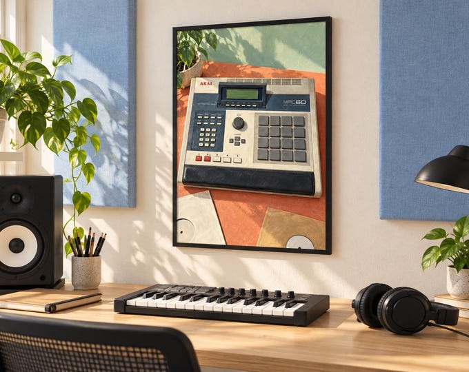 Akai MPC60 Wall Art Print, Colourful Drum Machine Poster, A3 Digital Download — presentación de la obra