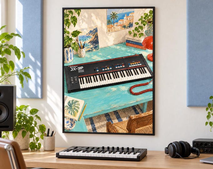 Roland JX-3P Wall Art Print, Colourful Synthesizer Poster, A2 Digital Download — presentación de la obra