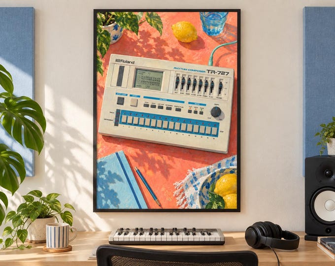 Roland TR-727 Wall Art Print, Colourful Drum Machine Poster, A2 Digital Download — presentación de la obra