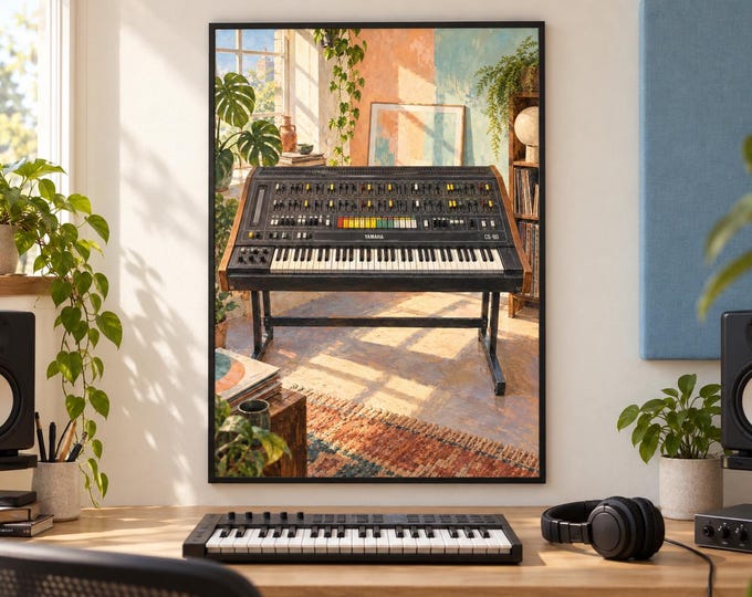 Yamaha CS-80 Wall Art Print, Colourful Synthesizer Poster, A2 Digital Download — presentación de la obra