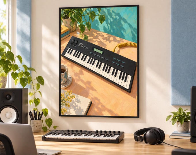 Yamaha DX100 Wall Art Print, Colourful Synthesizer Poster, A2 Digital Download — presentación de la obra