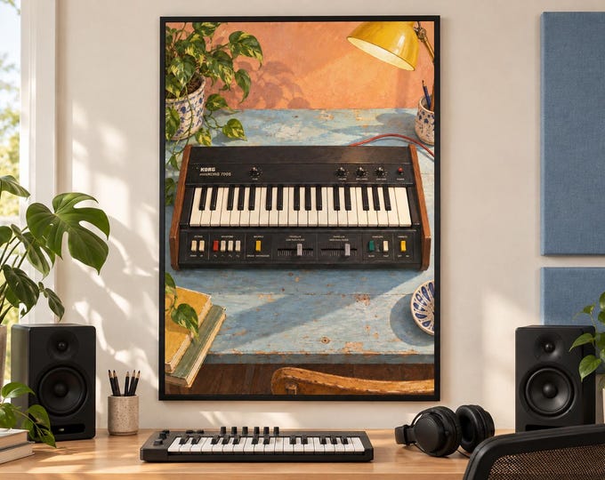 Korg miniKORG 700S Wall Art Print, Colourful Synthesizer Poster, A2 Digital Download — presentación de la obra