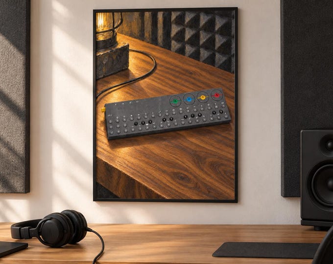 OP-Z Sequencer Wall Art, Wooden Music Studio Poster, A2 Printable Download — presentación de la obra