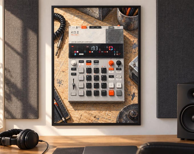 EP-133 K.O. II Sampler Wall Art, Wooden Music Studio Poster, A2 Printable Download — presentación de la obra
