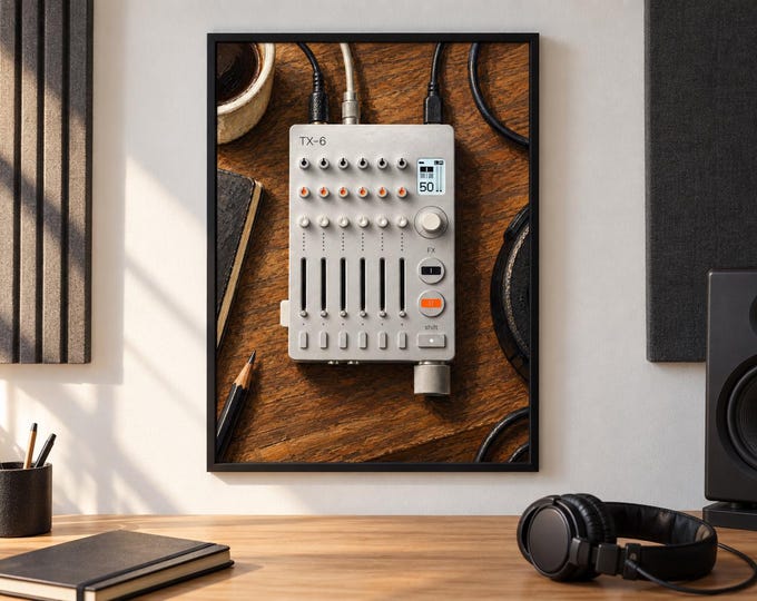 TX-6 Mixer Wall Art, Wooden Music Studio Poster, A2 Printable Download — presentación de la obra