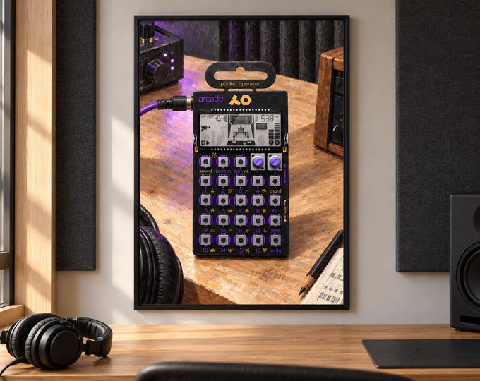 PO-20 Arcade Pocket Operator Wall Art, Wooden Music Studio Poster, A2 Printable Download — presentación de la obra