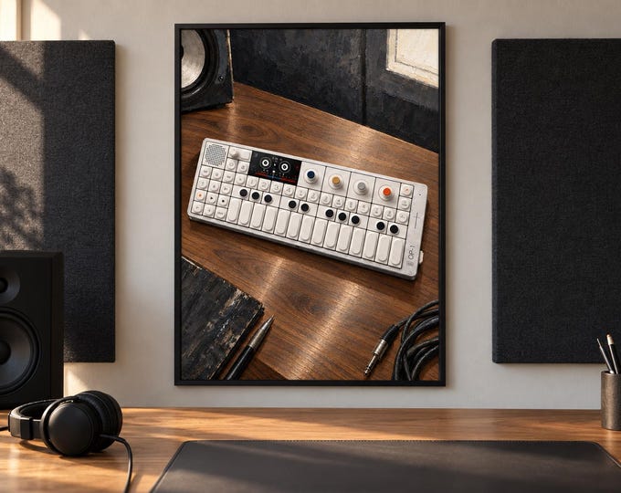OP-1 Field Synthesizer Wall Art, Wooden Music Studio Poster, A2 Printable Download — presentación de la obra