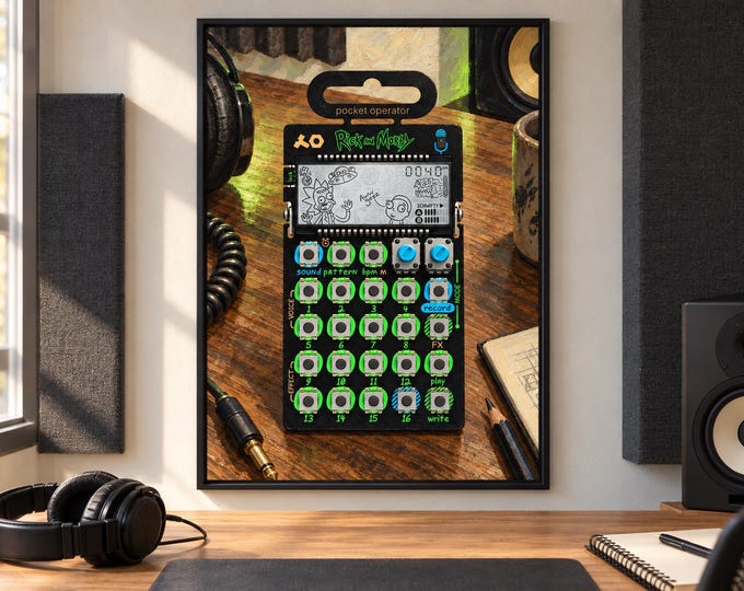 Rick and Morty Pocket Operator Wall Art, Wooden Studio Poster (A2 Printable Download) — presentación de la obra