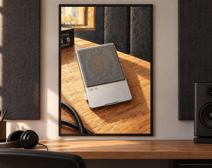 CM-15 Microphone Wall Art, Wooden Music Studio Poster, A2 Printable Download — presentación de la obra