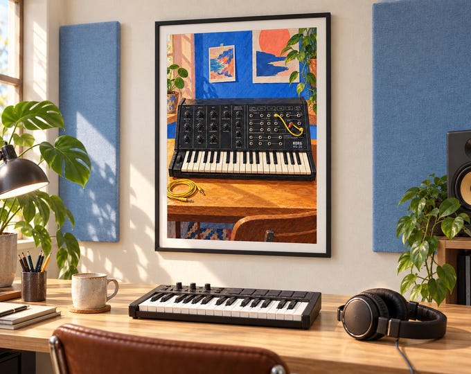 Korg MS-20 Wall Art Print, Colourful Synthesizer Poster, A3 Digital Download — presentación de la obra