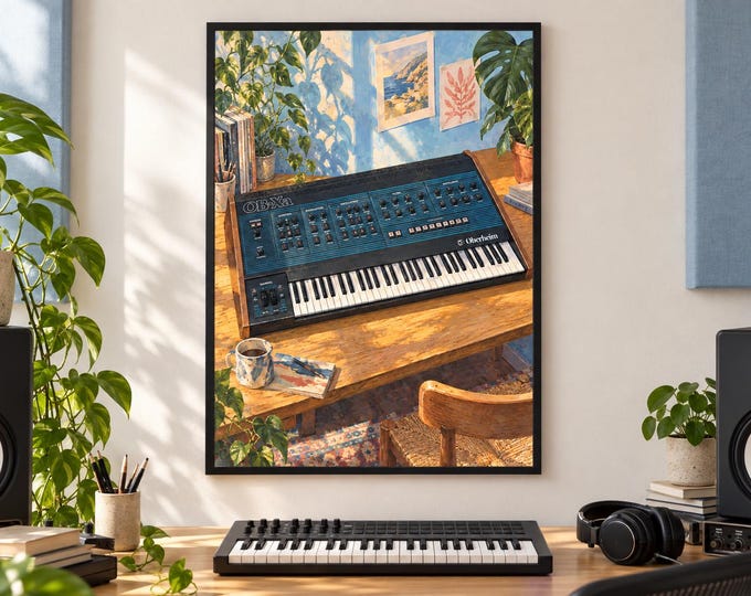Oberheim OB-Xa Wall Art Print, Colourful Synthesizer Poster, A2 Digital Download — presentación de la obra