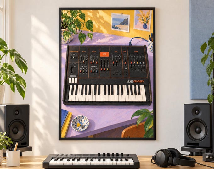 ARP Odyssey Wall Art Print, Colourful Synthesizer Poster, A2 Digital Download — presentación de la obra