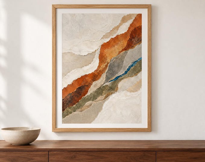 Rust and Cream Abstract Wall Art, Layered Paper Effect Print, A2 Digital Download — presentación de la obra