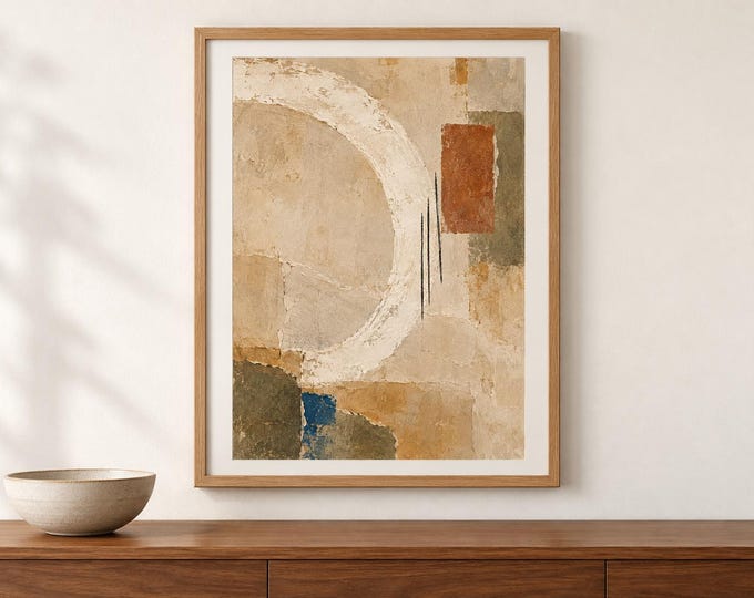 Neutral Abstract Wall Art, Cream Arch and Rust Geometric Print, A2 Digital Download — presentación de la obra