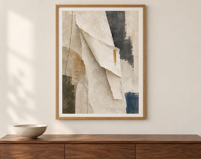 Cream Abstract Wall Art, Folded Paper Effect and Black Line Print, A2 Digital Download — presentación de la obra