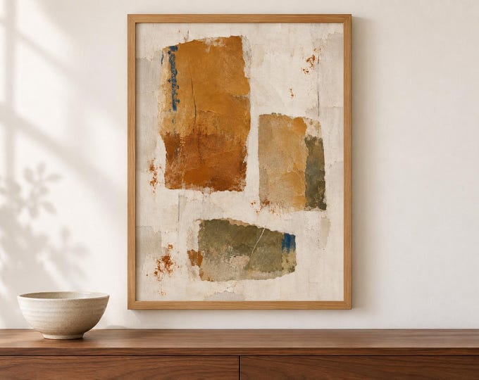 Ochre and Olive Abstract Wall Art, Earth Tone Geometric Print, A2 Digital Download — presentación de la obra