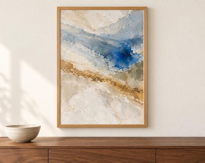 Blue and Cream Abstract Wall Art, Soft Wash Texture Effect Print, A2 Digital Download — presentación de la obra