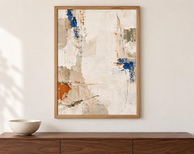 Cream and Cobalt Abstract Wall Art, Ochre Texture Effect Print, A2 Digital Download — presentación de la obra