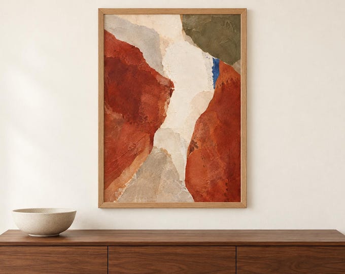 Terracotta Abstract Wall Art, Red Earth and Cream Organic Print, A2 Digital Download — presentación de la obra
