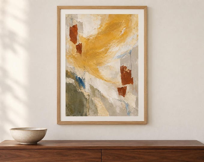 Golden Ochre Abstract Wall Art, Warm Earth Tone Print, A2 Digital Download — presentación de la obra