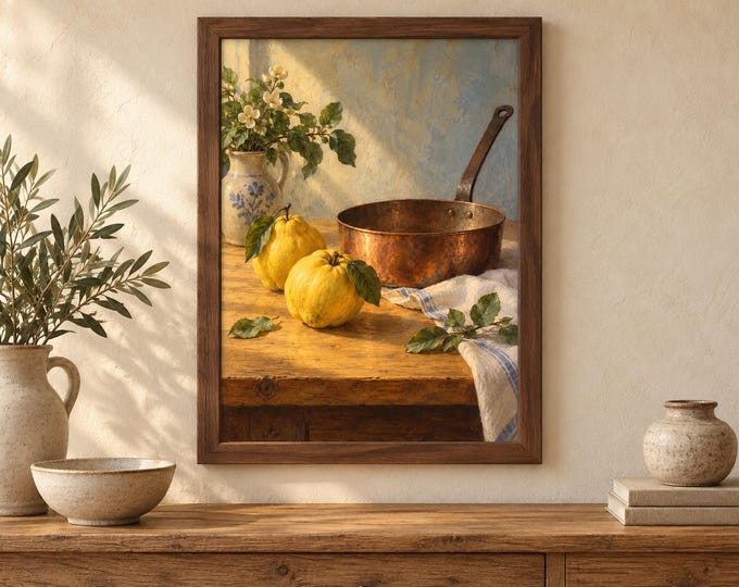 Quince and Copper Still Life Print, Rustic Kitchen Art (A2 Digital Download) — presentación de la obra