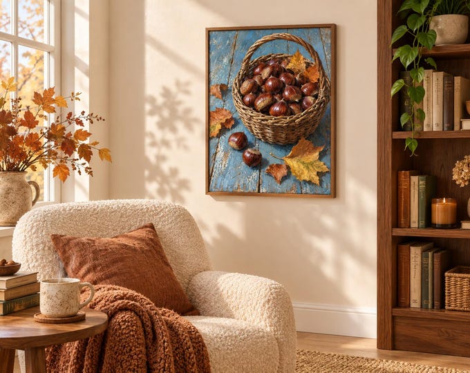 Chestnut Basket – Vintage Style Autumn Art, A3 Digital Download — presentación de la obra