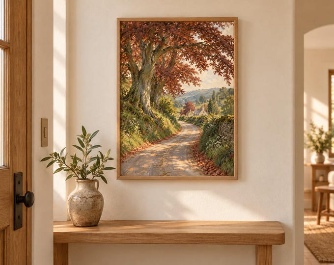 Copper Beech Lane – Vintage Style Autumn Art, A3 Digital Download — presentación de la obra