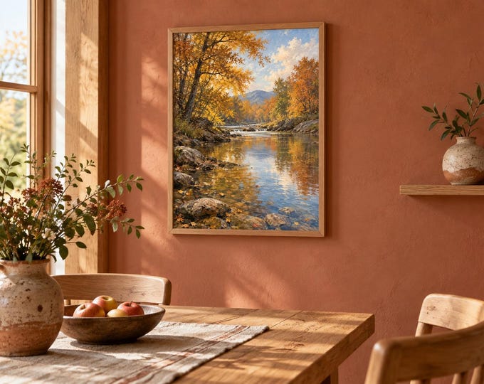 September River – Vintage Style Autumn Art, A3 Digital Download — presentación de la obra