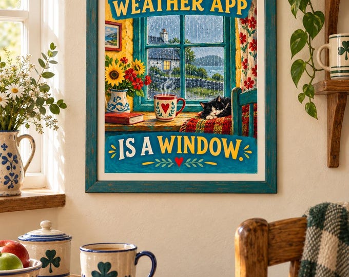 Weather App Window – Funny Ireland Wall Art, A3 Digital Download — presentación de la obra