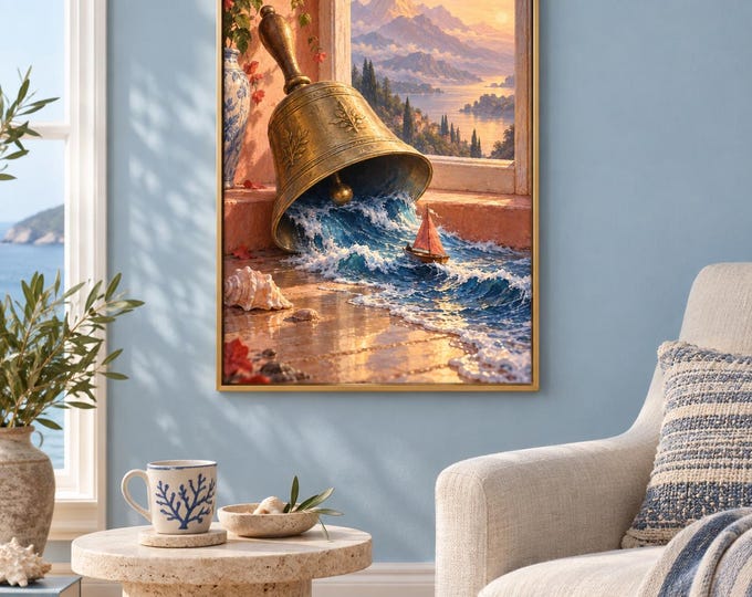 Bell and Ocean - The Doorbell Sea | Surreal Wall Art, A2 A3 Digital Download — presentación de la obra
