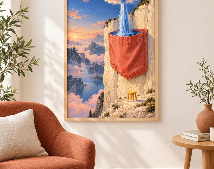 Pocket Waterfall - A Pocket of Silence | Surreal Wall Art, A2 A3 Digital Download — presentación de la obra