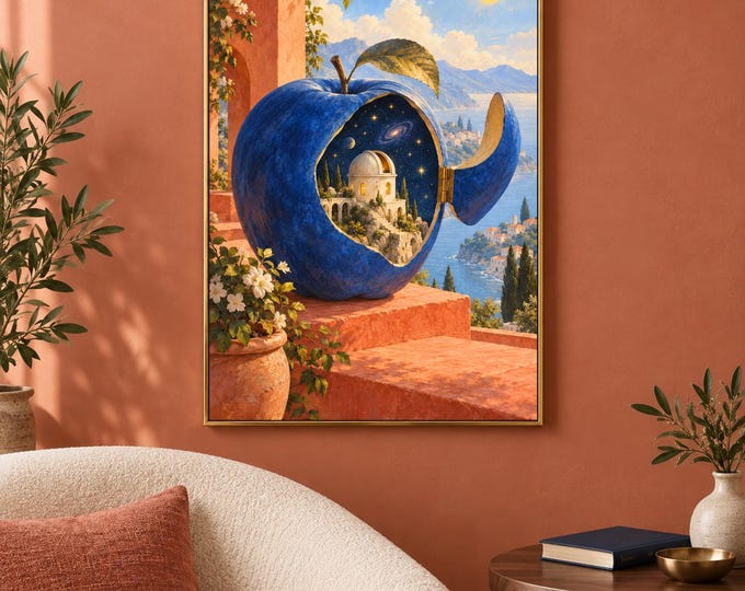 Surreal Apple Observatory Wall Art – Luminous Painterly Print (Digital Download) — presentación de la obra