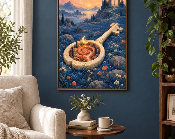 Moon Key Garden - The Moon's Locksmith | Surreal Wall Art, A2 A3 Digital Download — presentación de la obra