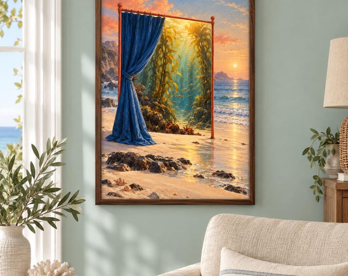 Ocean Curtain - The Fisherman's Curtain | Surreal Wall Art, A2 A3 Digital Download — presentación de la obra