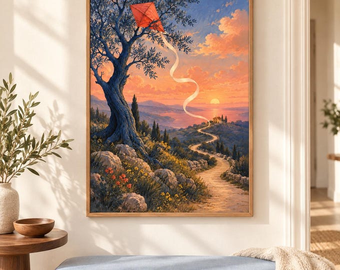 Kite and Path - The Returning Kite | Surreal Wall Art, A2 A3 Digital Download — presentación de la obra