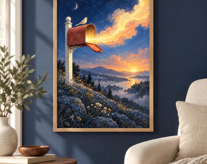 Moonlit Mailbox - The Night Post Office | Surreal Wall Art, A2 A3 Digital Download — presentación de la obra