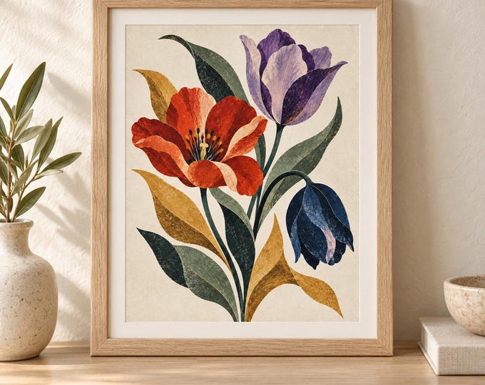 Night Garden No. 21 - Midnight Tulip Waltz | Botanical Art Digital Download — presentación de la obra
