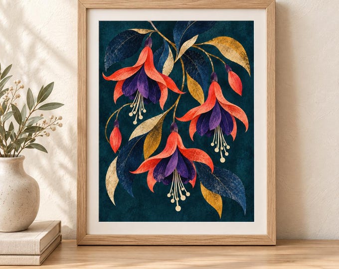 Night Garden No. 30 - Dancing Fuchsia | Botanical Art Digital Download — presentación de la obra