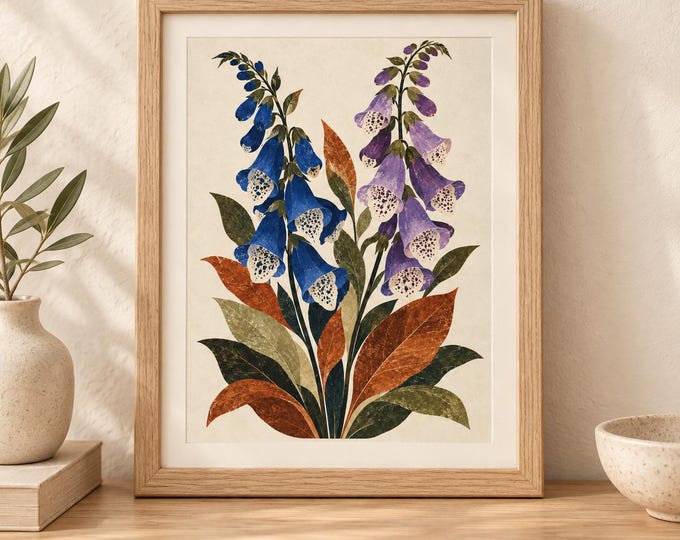 Night Garden No. 27 - Cobalt Foxgloves | Botanical Art Digital Download — presentación de la obra