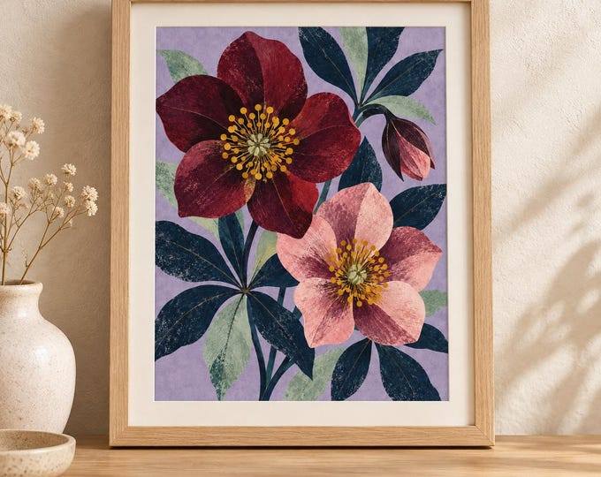 Night Garden No. 28 - Crimson Hellebore | Botanical Art Digital Download — presentación de la obra
