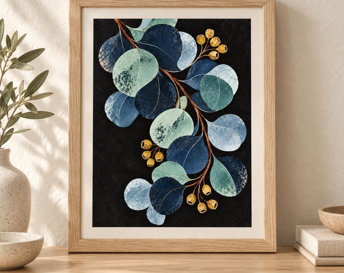 Night Garden No. 29 - Silver Eucalyptus | Botanical Art Digital Download — presentación de la obra
