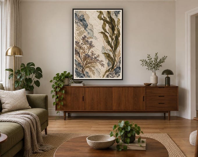 Kelp and Sea Lavender Printable, Coastal Botanical Wall Art — presentación de la obra