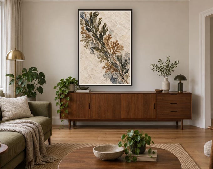 Fucus Copper Current Printable, Seaweed Collage Wall Art — presentación de la obra