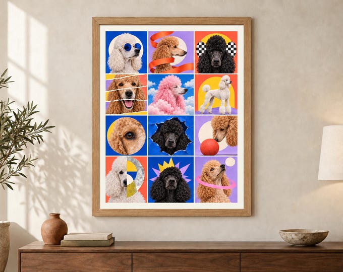 Poodle Collage Print, Colourful Dog Pop Art, A2 Digital Download — presentación de la obra