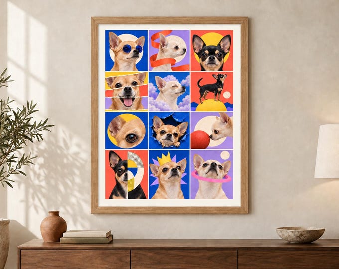 Chihuahua Collage Print, Colourful Dog Pop Art, A2 Digital Download — presentación de la obra
